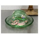 Hand painted green Fenton glass hat