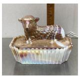 Westmoreland slag glass lamb lidded dish
