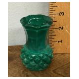 Miniature green slag glass vase