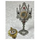 Antique French lead monstrance reliquary PLUS