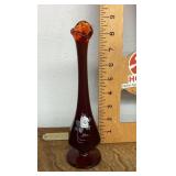 Hand painted ruby glass bud vase