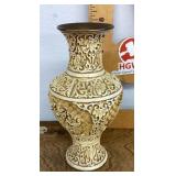 Carved bone and brass vase
