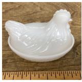 Milk glass hen on a nest