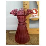 Fenton cranberry glass "Cornshock" vase