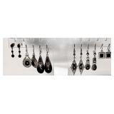 Sterling/silver metal onyx or obsidian earrings