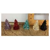 5 miniature glass Christmas trees