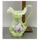 Fenton topaz opalescent hand painted pitcher