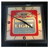 14" square Budweiser Light beer clock