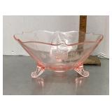 Pink Depression glass footed bowl