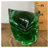 Green glass owl paperweight