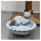 Slag glass cat trinket box