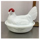 Milk glass hen on a nest