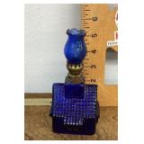 Cobalt blue glass cottage oil lamp