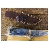 NEW Damascus fixed blade knife with sheath