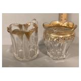 Gold trimmed glass cream and sugar