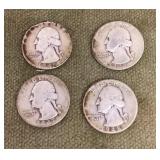 4 pre-1964 silver quarters