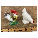 Ceramic rooster and hen figures