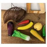 Glass veggies with cornucopia basket