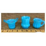 3 blue glass toothpick holders