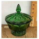 Green glass lidded candy dish