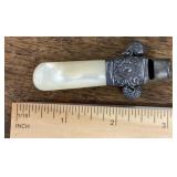 Sterling & mother of pearl baby rattle/whistle