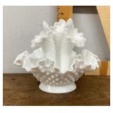 Fenton milk glass hobnail epergne vase