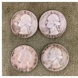 4 pre-1964 silver quarters