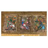 3 Mexican folk art Amate bark paintings