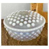 Opalescent hobnail lidded powder dish