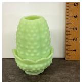 Fenton green uranium glass hobnail fairy lamp