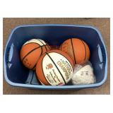 Tote of basketballs and footballs