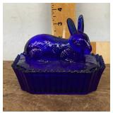 Cobalt blue glass bunny dish