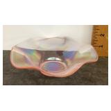 Pink iridescent oil slick glass bowl