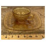 Amber glass plate and cup
