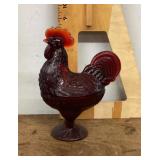 Red glass rooster candy dish