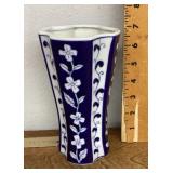 Blue and white floral ceramic vase