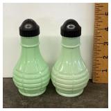 Fired on jadeite glass salt & pepper shakers
