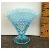 Fenton blue opalescent hobnail fan vase
