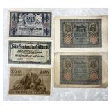 5 antique German bank notes