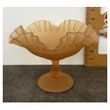 Westmoreland peach satin glass ruffled compote
