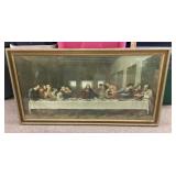 Vintage The Last Supper print in wood frame