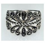 Sterling silver marcasite filigree ring