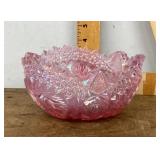 Pink iridescent glass console bowl