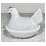 Milk glass hen on a nest