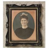 Victorian pastel portrait in ornate gesso frame