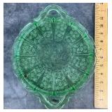 Green Depression uranium glass cake plate