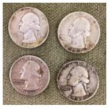4 pre-1964 silver quarters