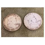2 Franklin silver half dollars
