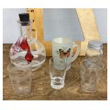Glasses, mug, decanter, and jar