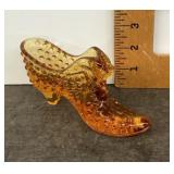 Amber hobnail glass shoe